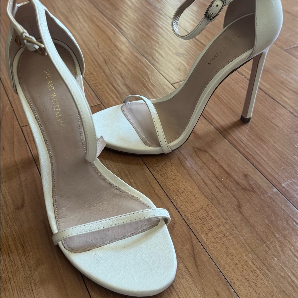 Stuart Weitzman Nudist 115 Ivory Single-Strap Stiletto Sandals